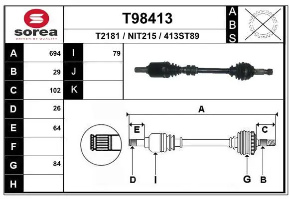 Handler.Part Drive shaft EAI T98413 1