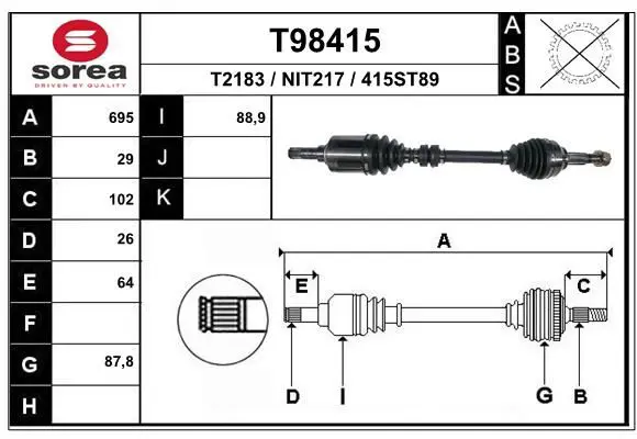 Handler.Part Drive shaft EAI T98415 1