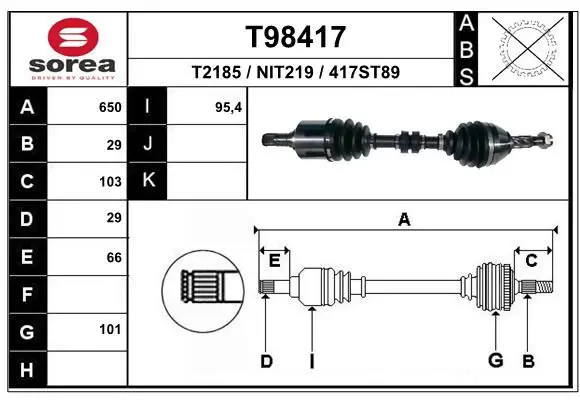 Handler.Part Drive shaft EAI T98417 1