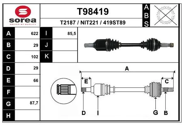 Handler.Part Drive shaft EAI T98419 1