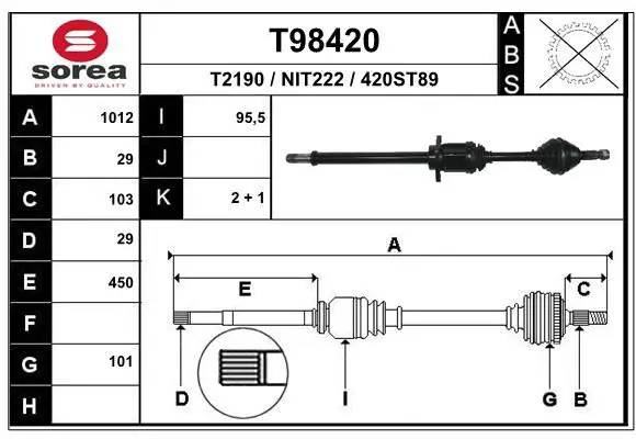 Handler.Part Drive shaft EAI T98420 1