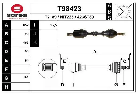 Handler.Part Drive shaft EAI T98423 1