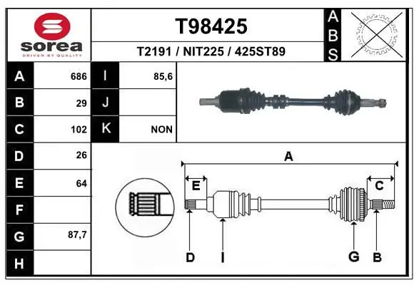 Handler.Part Drive shaft EAI T98425 1