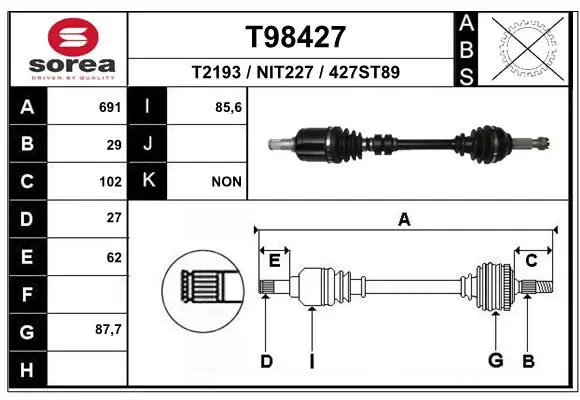 Handler.Part Drive shaft EAI T98427 1