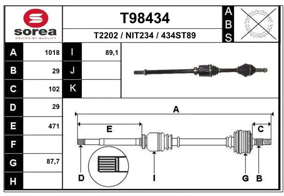 Handler.Part Drive shaft EAI T98434 1