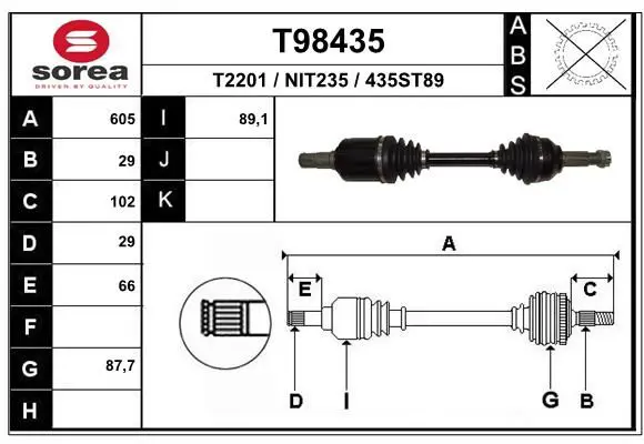 Handler.Part Drive shaft EAI T98435 1