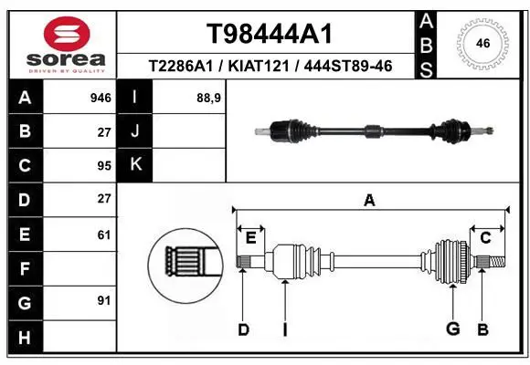 Handler.Part Drive shaft EAI T98444A1 1