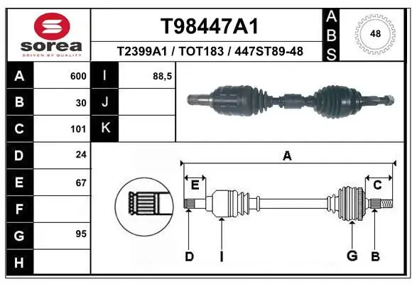 Handler.Part Drive shaft EAI T98447A1 1