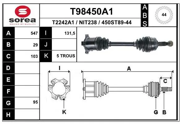 Handler.Part Drive shaft EAI T98450A1 1