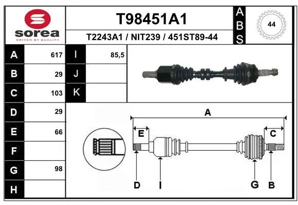 Handler.Part Drive shaft EAI T98451A1 1