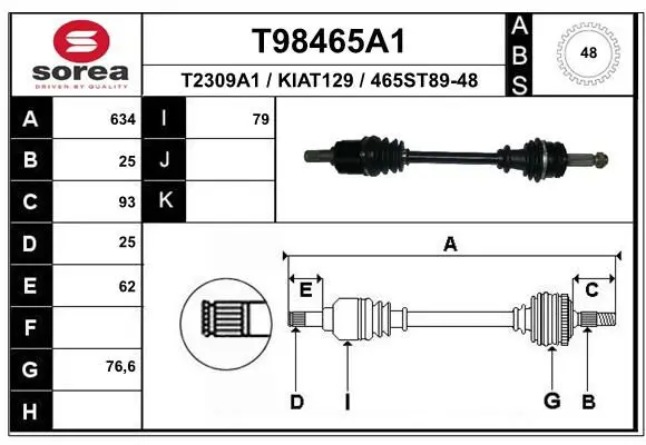 Handler.Part Drive shaft EAI T98465A1 1