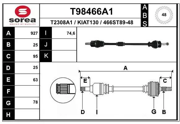 Handler.Part Drive shaft EAI T98466A1 1