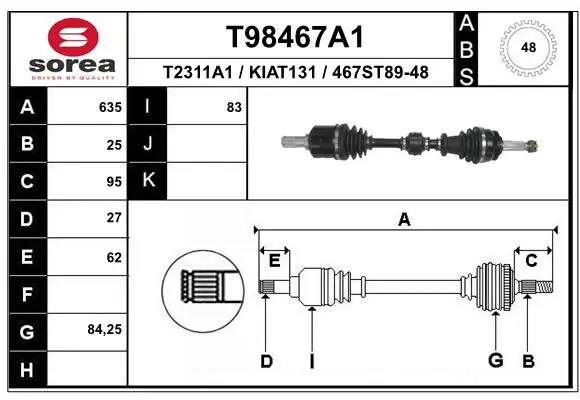 Handler.Part Drive shaft EAI T98467A1 1