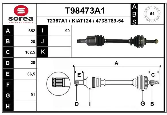 Handler.Part Drive shaft EAI T98473A1 1