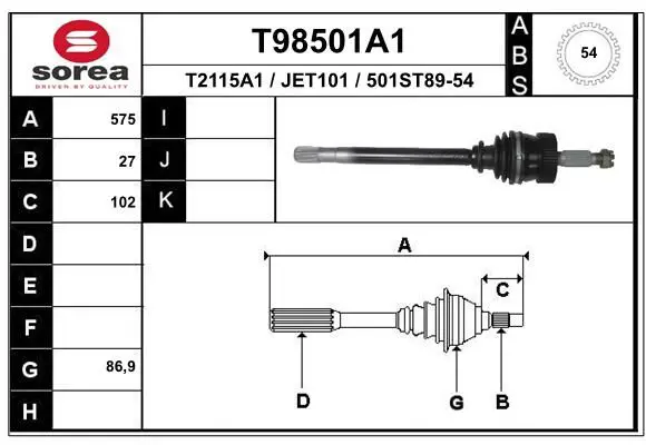 Handler.Part Drive shaft EAI T98501A1 1