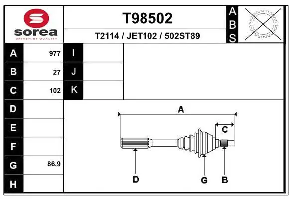 Handler.Part Drive shaft EAI T98502 1