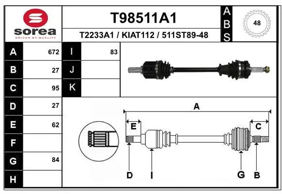 Handler.Part Drive shaft EAI T98511A1 1