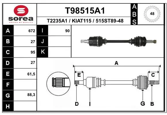 Handler.Part Drive shaft EAI T98515A1 1