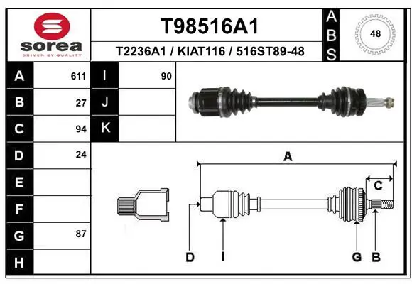 Handler.Part Drive shaft EAI T98516A1 1