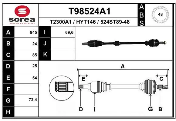 Handler.Part Drive shaft EAI T98524A1 1