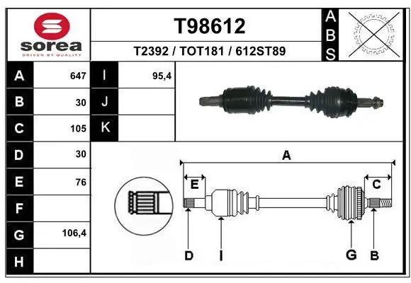 Handler.Part Drive shaft EAI T98612 1