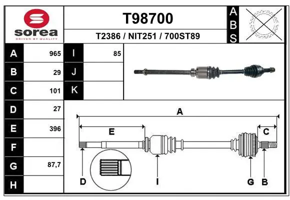 Handler.Part Drive shaft EAI T98700 1