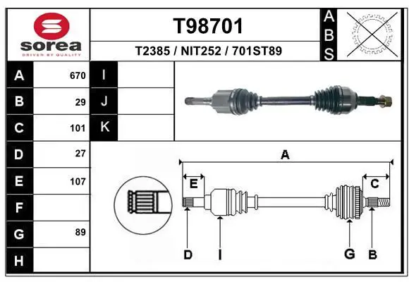 Handler.Part Drive shaft EAI T98701 1