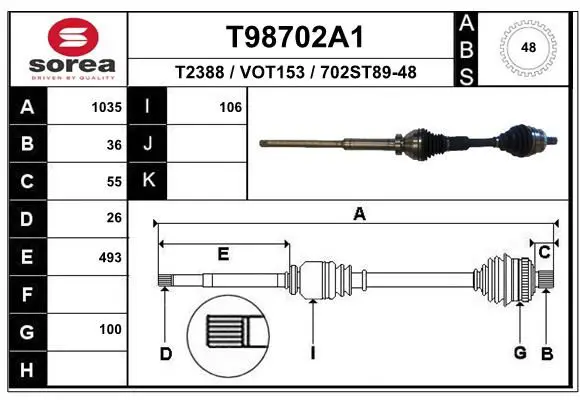 Handler.Part Drive shaft EAI T98702A1 1