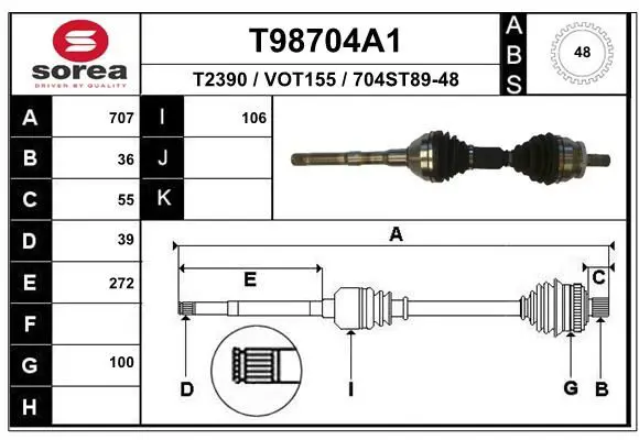 Handler.Part Drive shaft EAI T98704A1 1