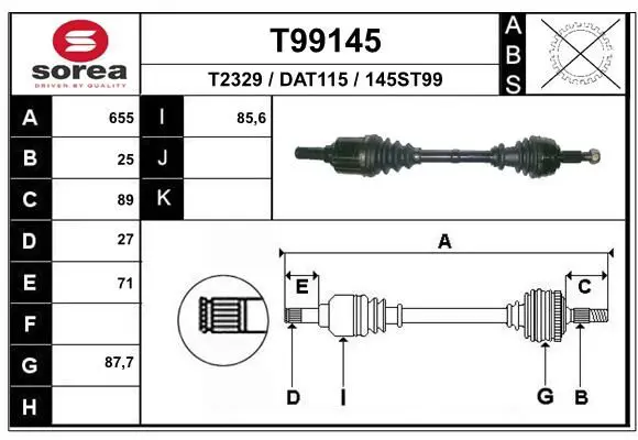 Handler.Part Drive shaft EAI T99145 1