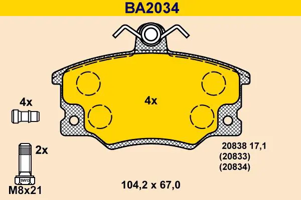 Handler.Part Brake pad set, disc brake BARUM BA2034 1