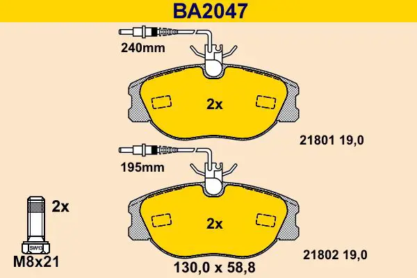 Handler.Part Brake pad set, disc brake BARUM BA2047 1