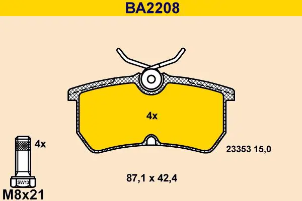 Handler.Part Brake pad set, disc brake BARUM BA2208 1