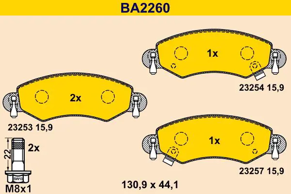 Handler.Part Brake pad set, disc brake BARUM BA2260 1