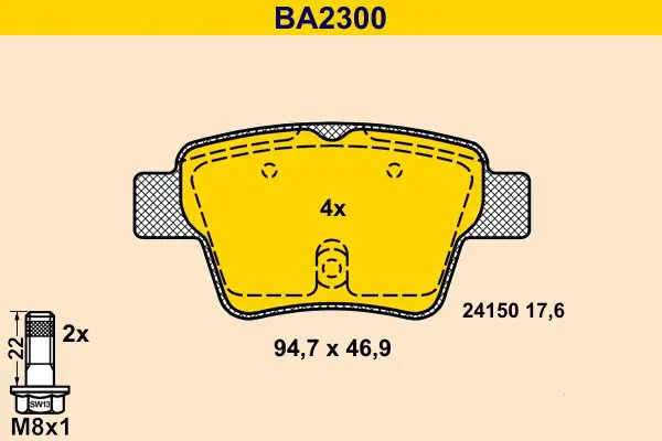 Handler.Part Brake pad set, disc brake BARUM BA2300 1