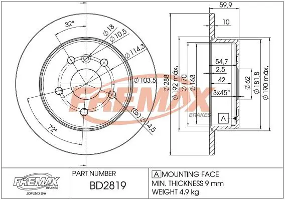 Handler.Part Brake disc FREMAX BD2819 1