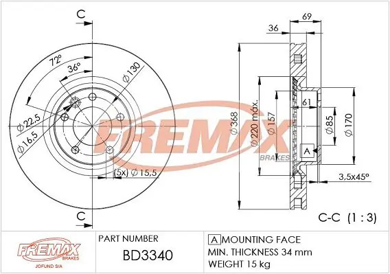 Handler.Part Brake disc FREMAX BD3340 1