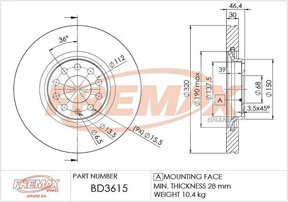 Handler.Part Brake disc FREMAX BD3615 1