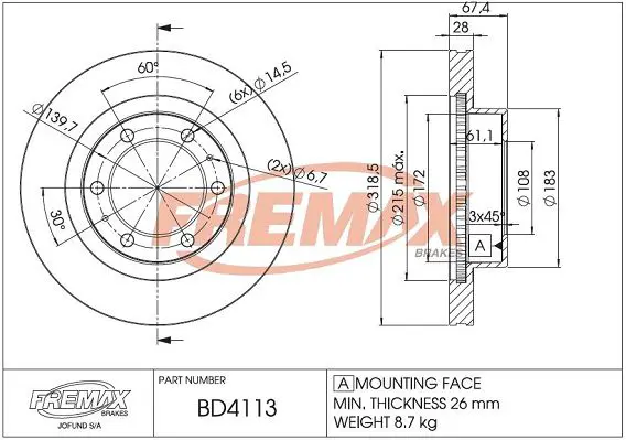 Handler.Part Brake disc FREMAX BD4113 1