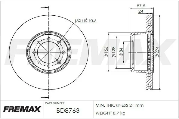 Handler.Part Brake disc FREMAX BD8763 1