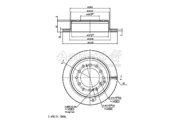 Handler.Part Brake disc ASHUKI T60382 1