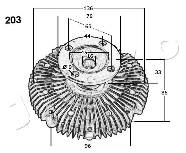 Handler.Part Clutch, radiator fan JAPKO 36203 3