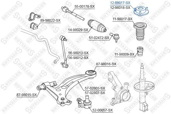 Handler.Part Top strut mounting Stellox 1298017SX 1