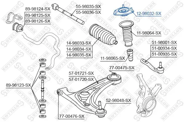 Handler.Part Top strut mounting Stellox 1298032SX 2