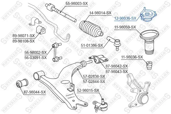 Handler.Part Top strut mounting Stellox 1298036SX 2