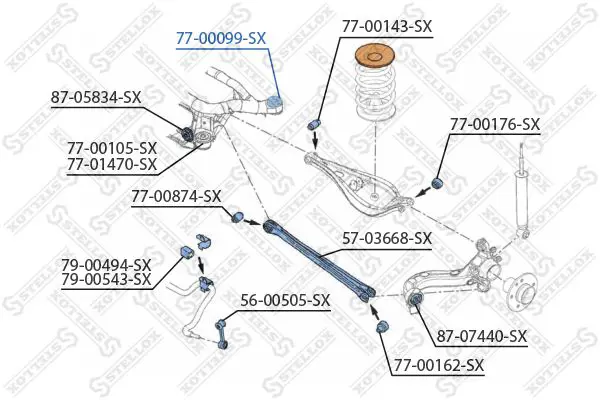 Handler.Part Control arm-/trailing arm bush Stellox 7700099SX 1