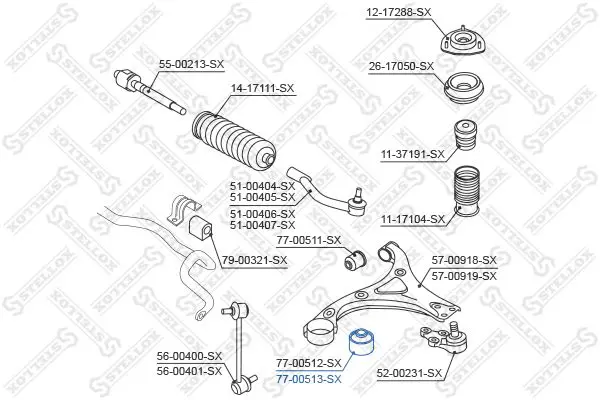 Handler.Part Control arm-/trailing arm bush Stellox 7700513SX 1