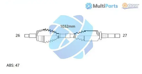 Handler.Part Drive shaft ODM-MULTIPARTS 18222301 1