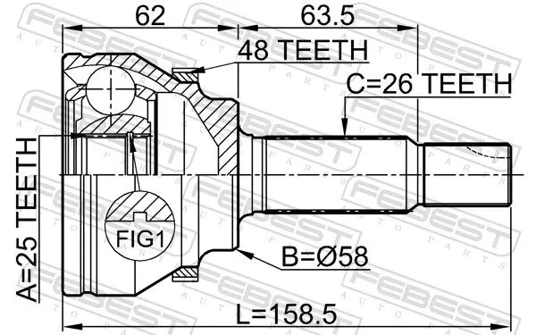 Handler.Part Joint, drive shaft FEBEST 0110AZT250A48 2