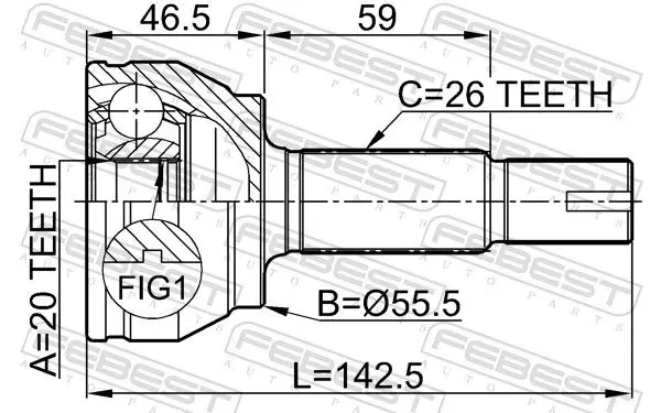 Handler.Part Joint, drive shaft FEBEST 0110KSP90 2